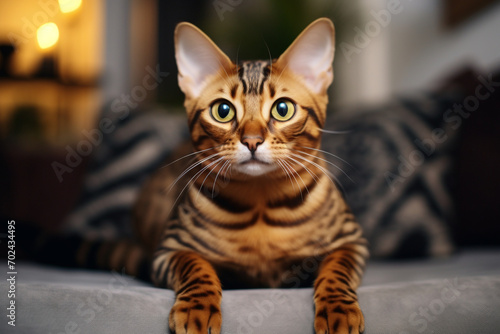 Close up of a Bengal cat looking at the camera while at it's home © Ahmed