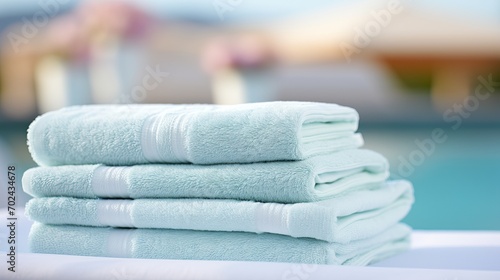 Tranquil Spa Retreat with Luxurious Soft Light Blue Towels for Relaxation and Indulgence