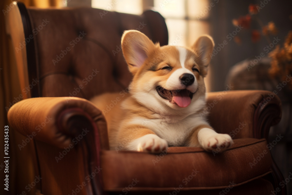 Corgi puppy relaxing on a chair Corgi puppy relaxing on a chair