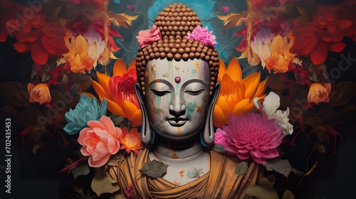 colorful portrait of sacred serene buddha god, buddhism religion concept wallpaper photo