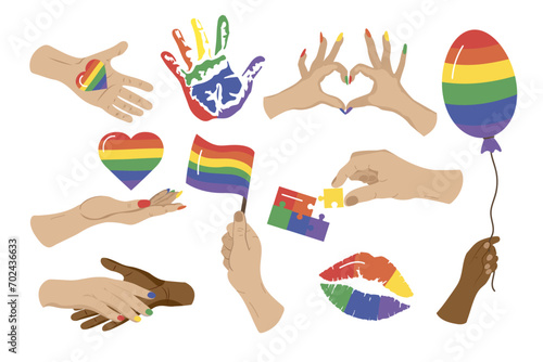 Set of LGBT hand symbols rainbow