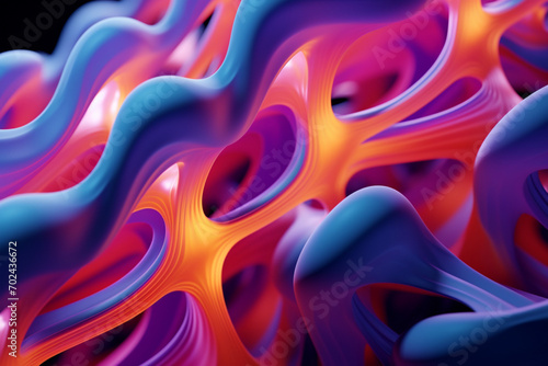 Digitally generated image of abstract multi-coloured organic structure on purple background. Innovation, business and cloud technology concept. Soft body simulation. 3D render