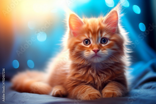Fluffy Red Kitten with Blue Eyes