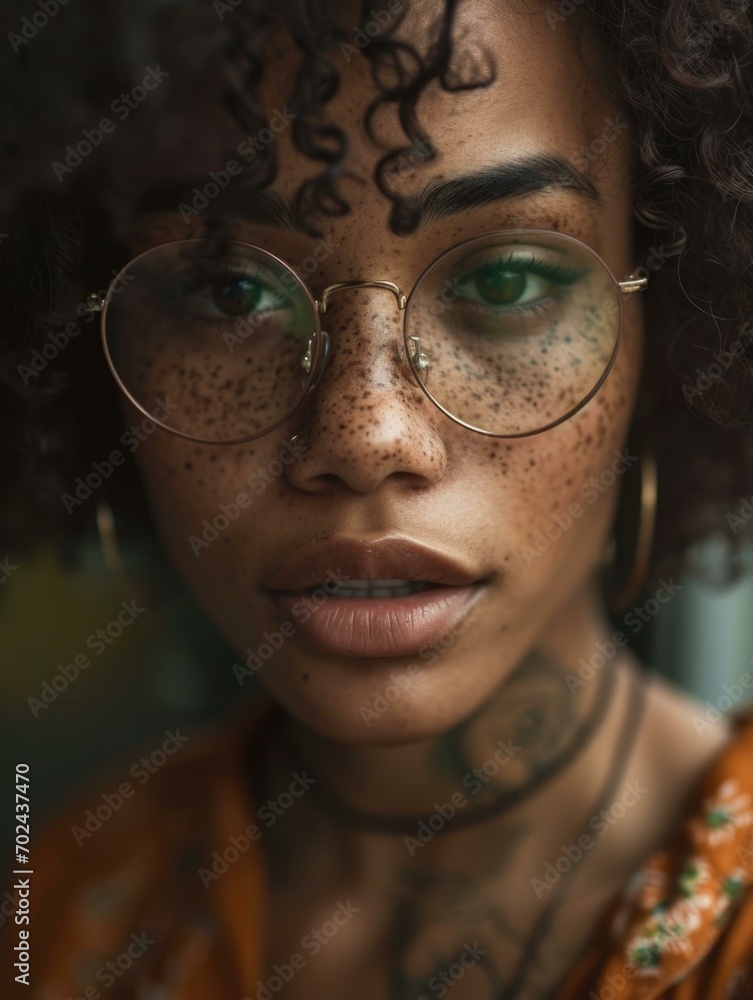 A woman with freckles and glasses. Generative AI. A woman with freckles and glasses. Generative AI.