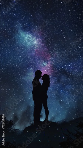 Love Under the Stars  Romantic Night Sky Silhouettes  Made with Generative AI  Midjourney 