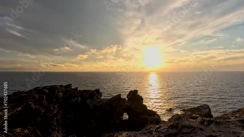 Amazing sunset at the sandy beach, Fuerteventura Island. 