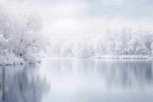 Tranquil winter sunrise over a frosty river landscape, evoking peaceful solitude. Ideal for background in meditation and wellness content.  © Mariana