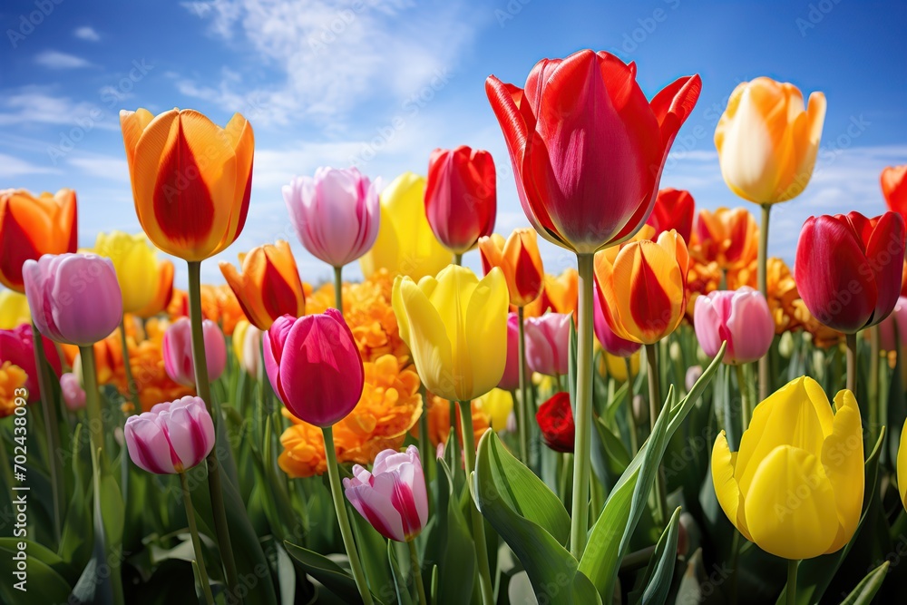 Fototapeta premium Field of beautiful colorful tulips