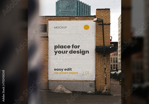 Vertical Sign Brick Wall Mockup