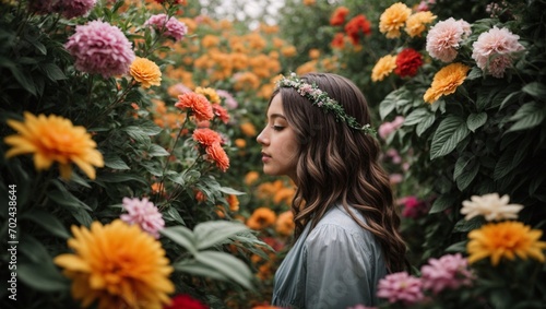 Girl in flowers garden.