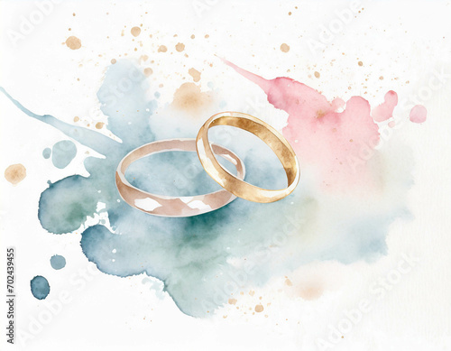 A pair of wedding bands, in a colorful watercolor style. Generative AI
