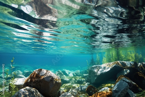 Underwater scenery, clear water and rocks