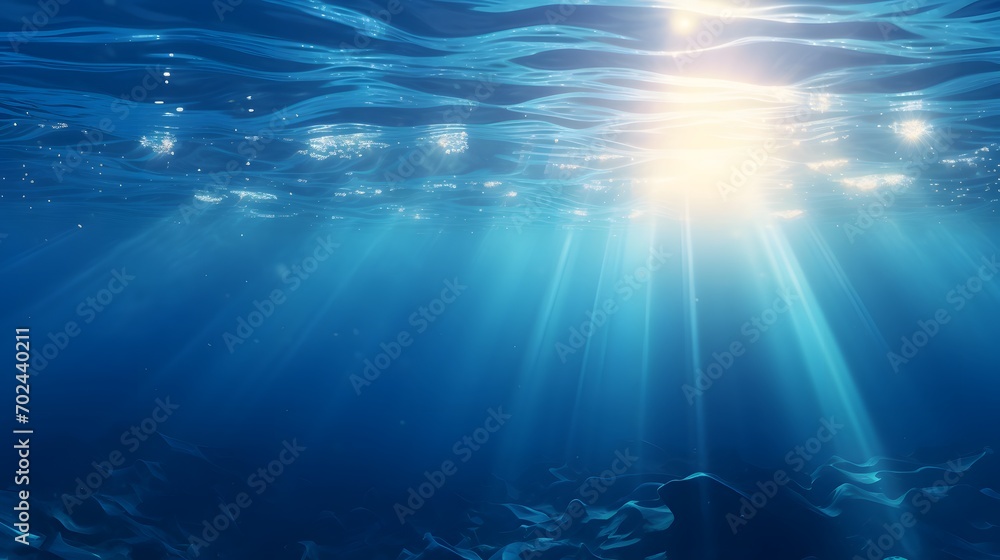 Underwater scene with rays of sunlight coming through
