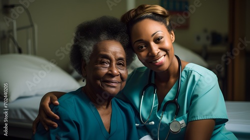 Senior African American woman with her caregiver