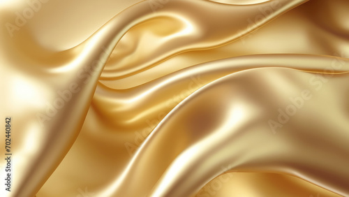 Gold Silk Fabric Background with Ripples and Folds. Elegant, Smooth Wedding Wallpaper. Generative AI. photo