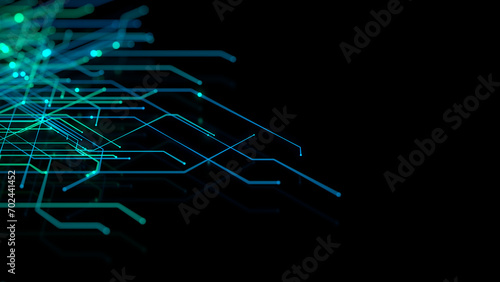 Connectivity Concept with Technical Grid. Blue and Green Futuristic Digital Lines with copy-space. photo