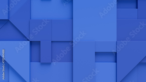 Blue 3D Shapes neatly organized to make a Tech abstract wallpaper. 3D Render .  photo