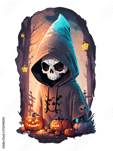 KI Halloween T-Shirt designe, Totenkopfmaste mit Kapuze 