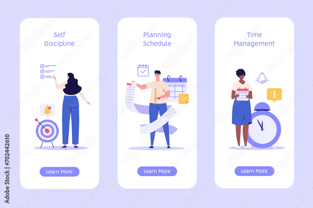 Planning schedule, business event and calendar concept. People with schedule organize meeting. Planning strategy and time management. Vector flat illustration for mobile app, onboarding screen Planning schedule, business event and calendar concept. People with schedule organize meeting. Planning strategy and time management. Vector flat illustration for mobile app, onboarding screen