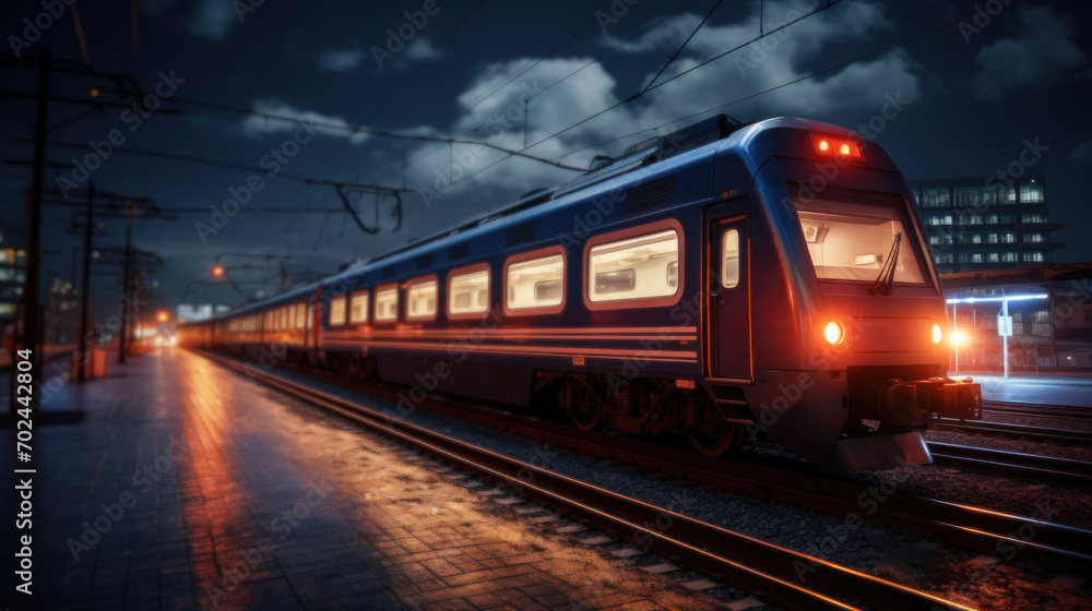 Closeup train at night on the station