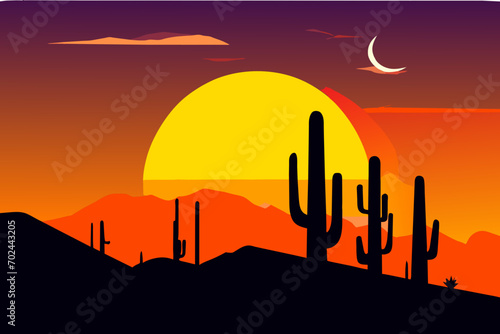 Saguaro cactus under the moon. vektor illustation