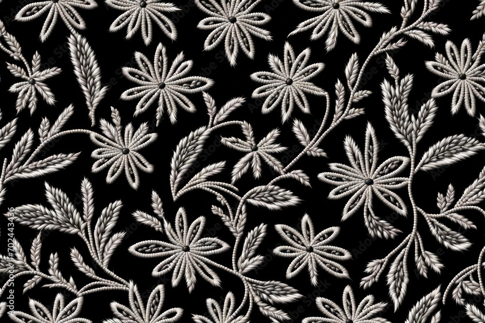 Fototapeta premium Black and white embroidery floral pattern. wallpaper design. Generative ai