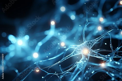 Abstract background with vibrant neuron cells and neural network connectivity concept photo