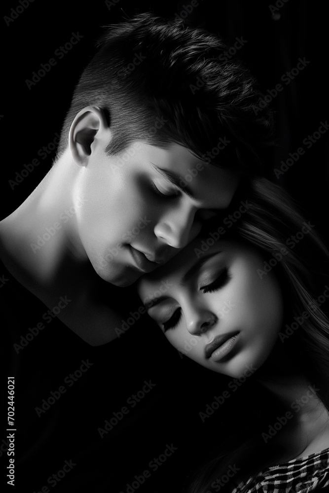 Man and woman. Tenderness and love. Black and white. Minimalism. Close-up. Man and woman. Tenderness and love. Black and white. Minimalism. Close-up.
