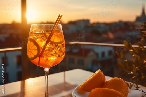 Aperol Spritz cocktail with orange on bright beautiful background