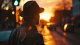 silhouette of a person in the street at sunset