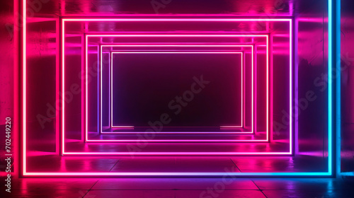 Square rectangular photo frame with red neon