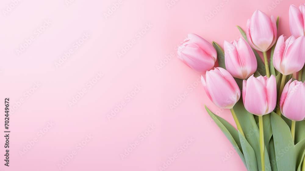 Delicate pink tulip on a pink background. Space for text or design. Delicate pink tulip on a pink background. Space for text or design.