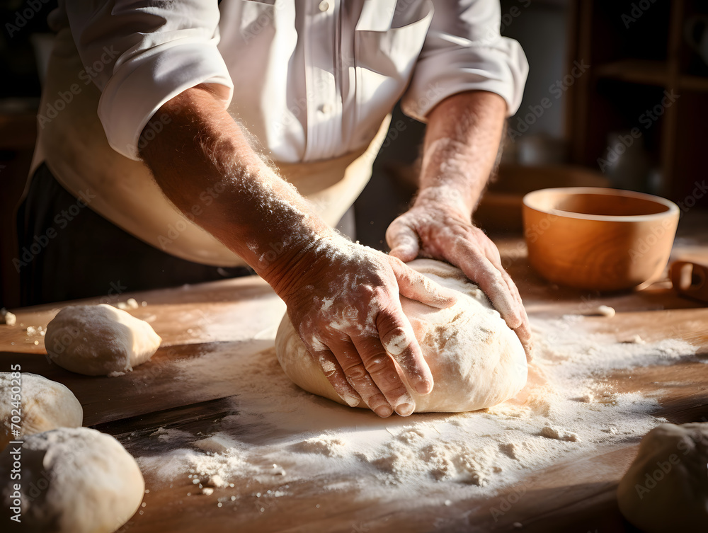 A baker kneading bread dough - Food design