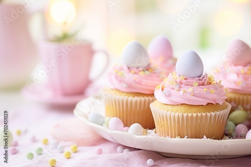 Cupcakes for Easter celebrations, pastel colors and shallow focus