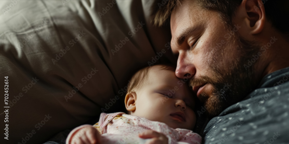 Father and baby sleeping peacefully together. Father and baby sleeping peacefully together.