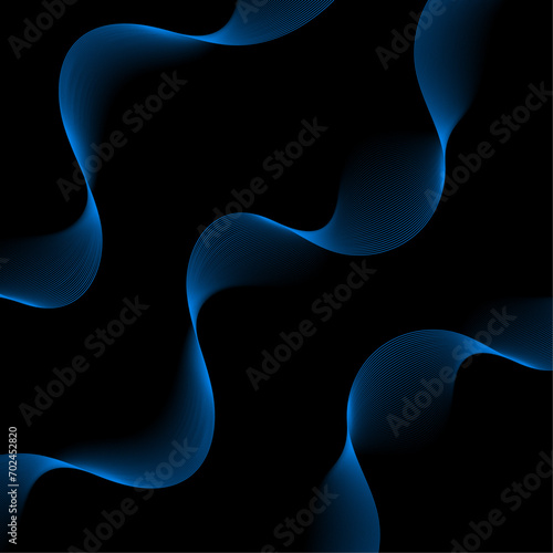 Abstract background with lines. Vector background with waves. Background for music album, poster, card, advertisement. Element for design isolated on black. Blue and black. Ocean, water, night