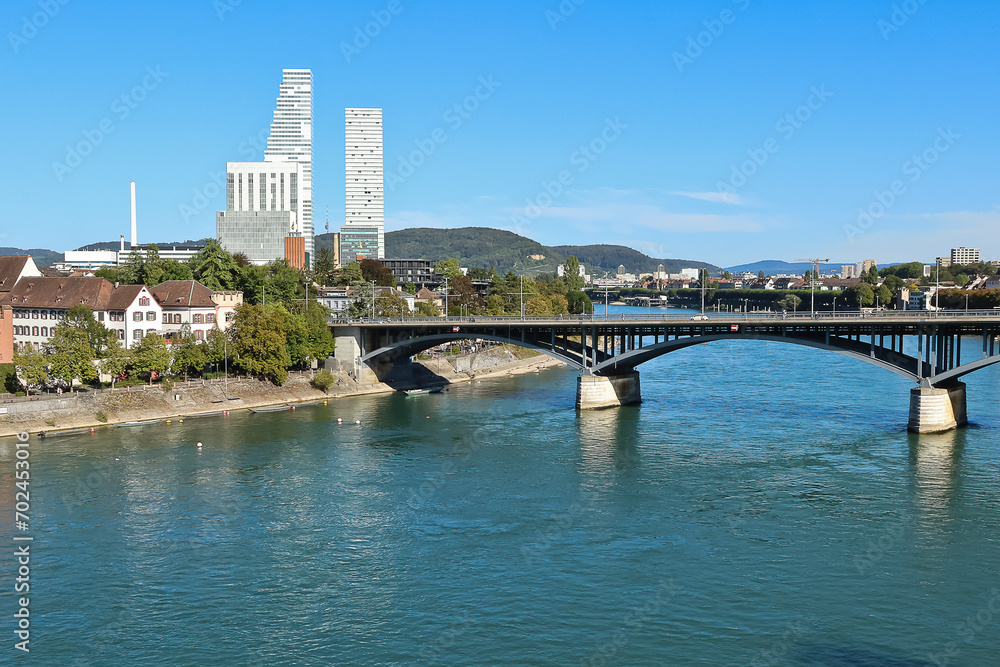 Rhine river and cityscape Basel Switzerland 