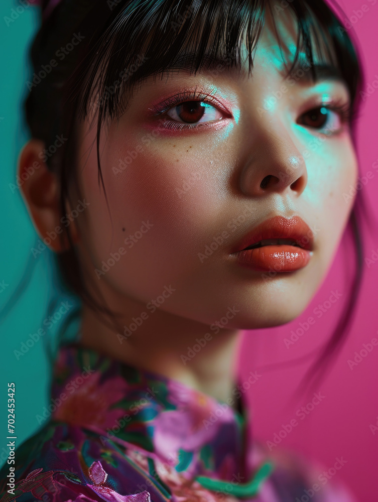 Close-up portrait of Asian woman with artistic eye makeup. Close-up portrait of Asian woman with artistic eye makeup.
