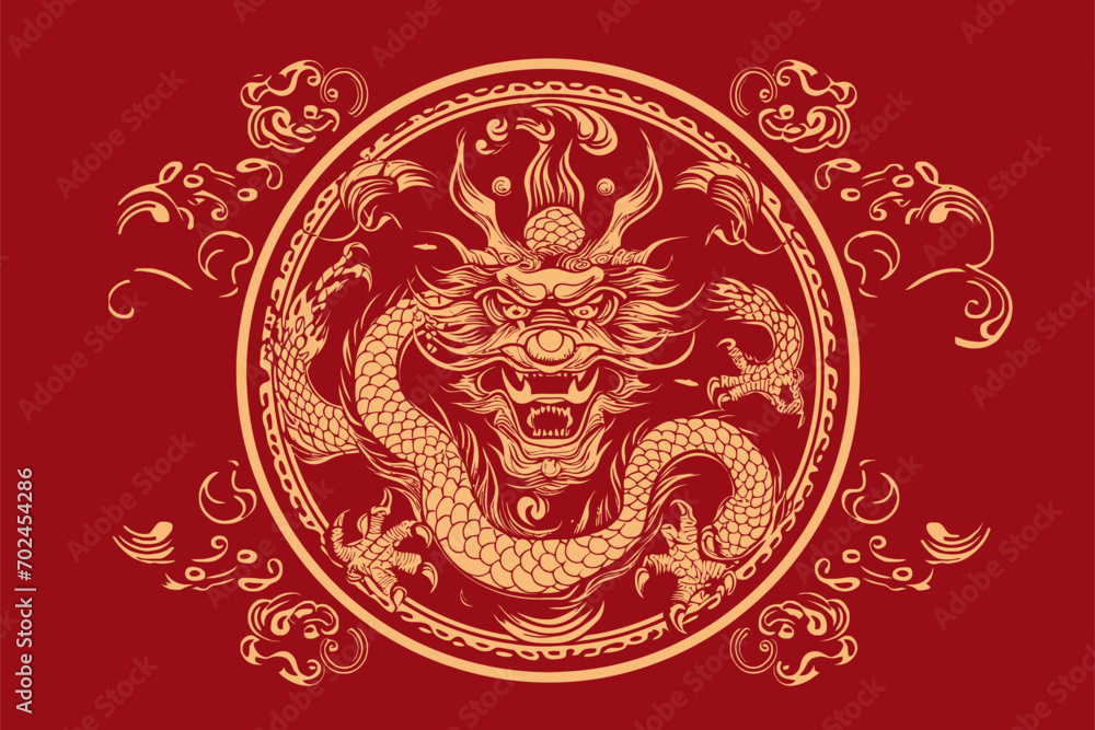 Vector gold china dragon symbol logo sticker label Vector gold china dragon symbol logo sticker label