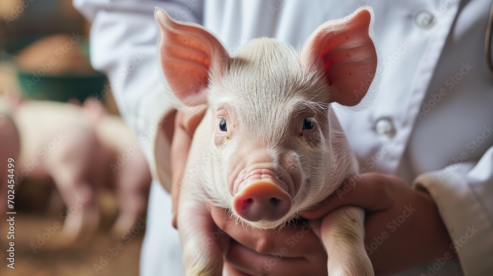 Newborn piglet held by a vet Newborn piglet held by a vet