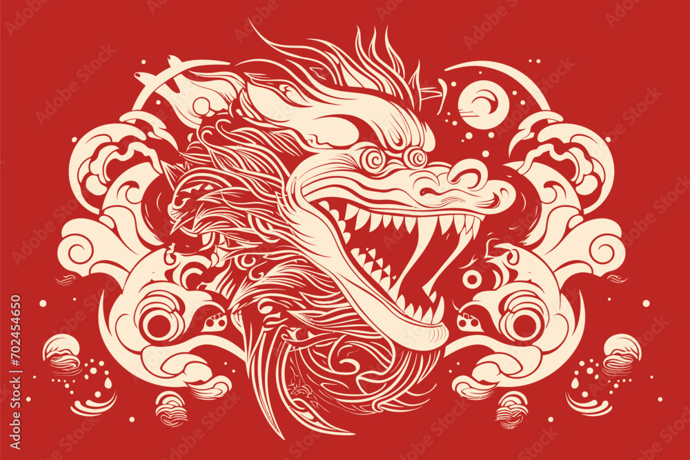 Vector china oriental dragon symbol logo red background Vector china oriental dragon symbol logo red background