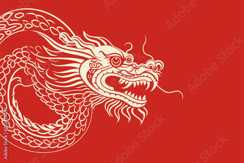 Vector china oriental dragon symbol logo red background