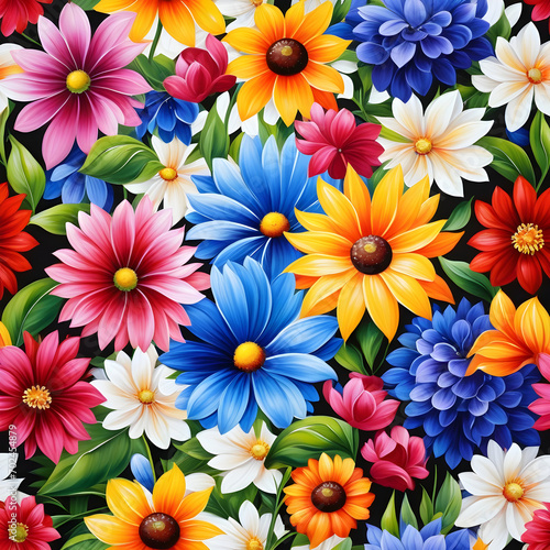 Beautiful wallpapers of colorful flowers painted at oil