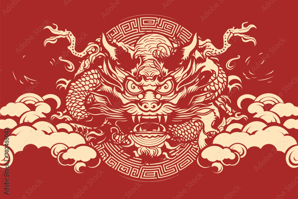 Fototapeta premium Vector china oriental dragon symbol logo red background