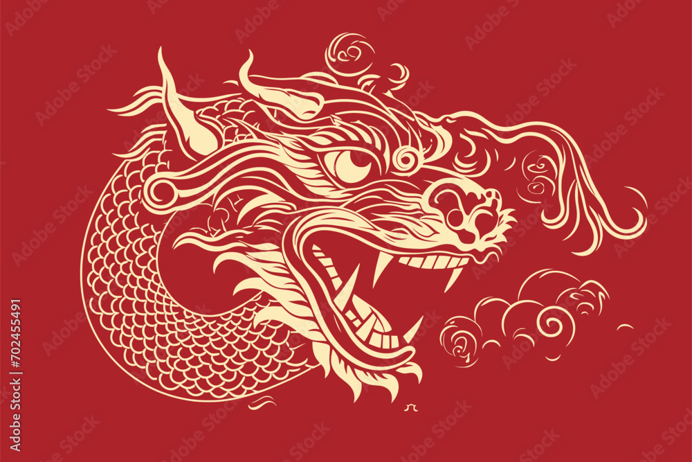 Vector china oriental dragon symbol logo red background