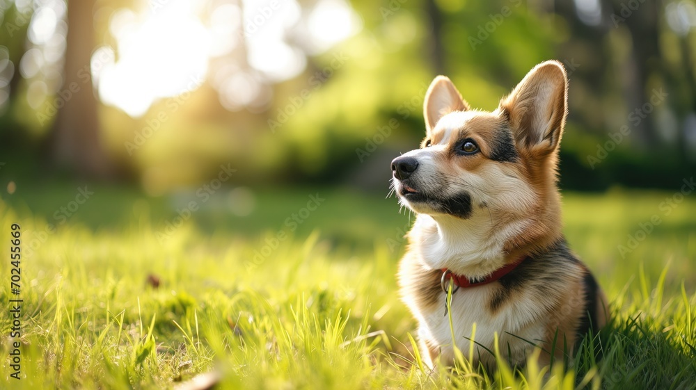 Corgi with a curious gaze sitting in the grass Corgi with a curious gaze sitting in the grass