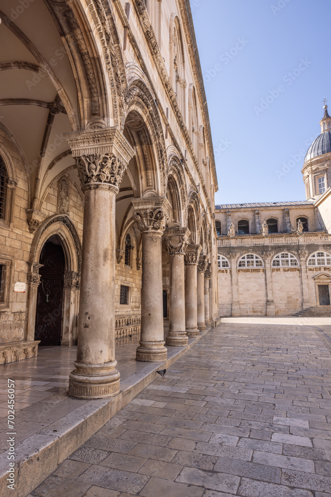 The medieval city of Dubrovnik, Dalmatia, Croatia. The Rector's Palace and the Cathedral.