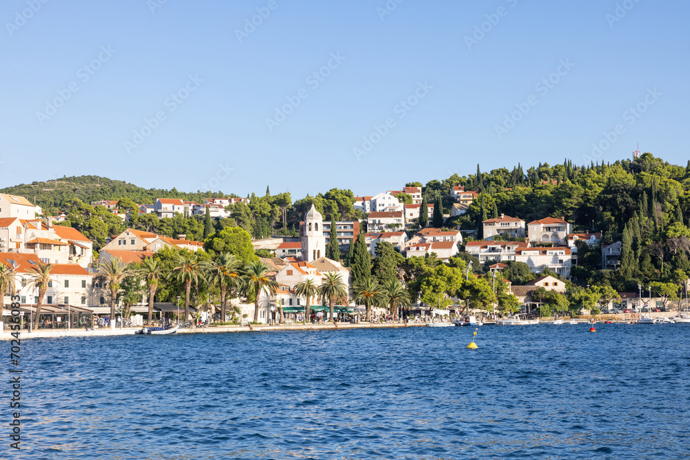 Fototapeta premium The promenade of Cavtat, Croatia, in the Dalmatia region. Unidentifiable people at the promenade.
