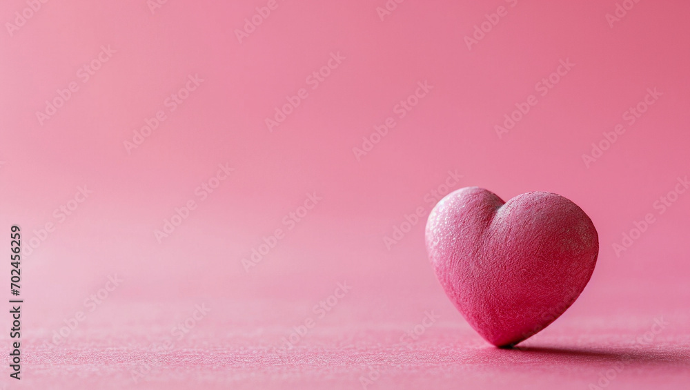 Obraz premium Red heart on pink background. One heart-shaped object is located to the side, there is space for text.