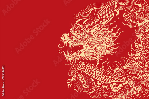 Vector gold china oriental dragon logo symbole sticker label red background